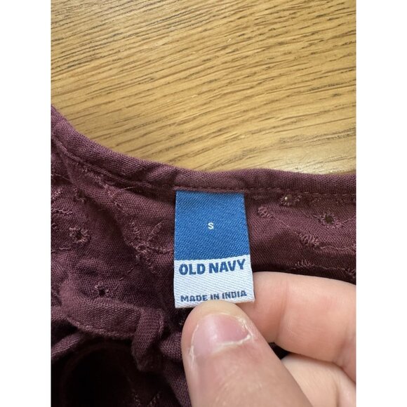 Old Navy Top Women Small Maroon Embroidered Eyelet Long Sleeve Peasant Boho - Picture 4 of 14
